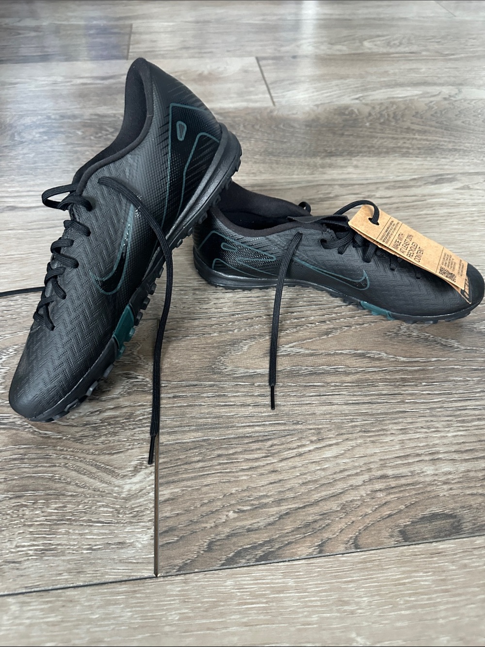 Nike Men’s Black Athletic Soccer/Training Shoes with Teal Accents